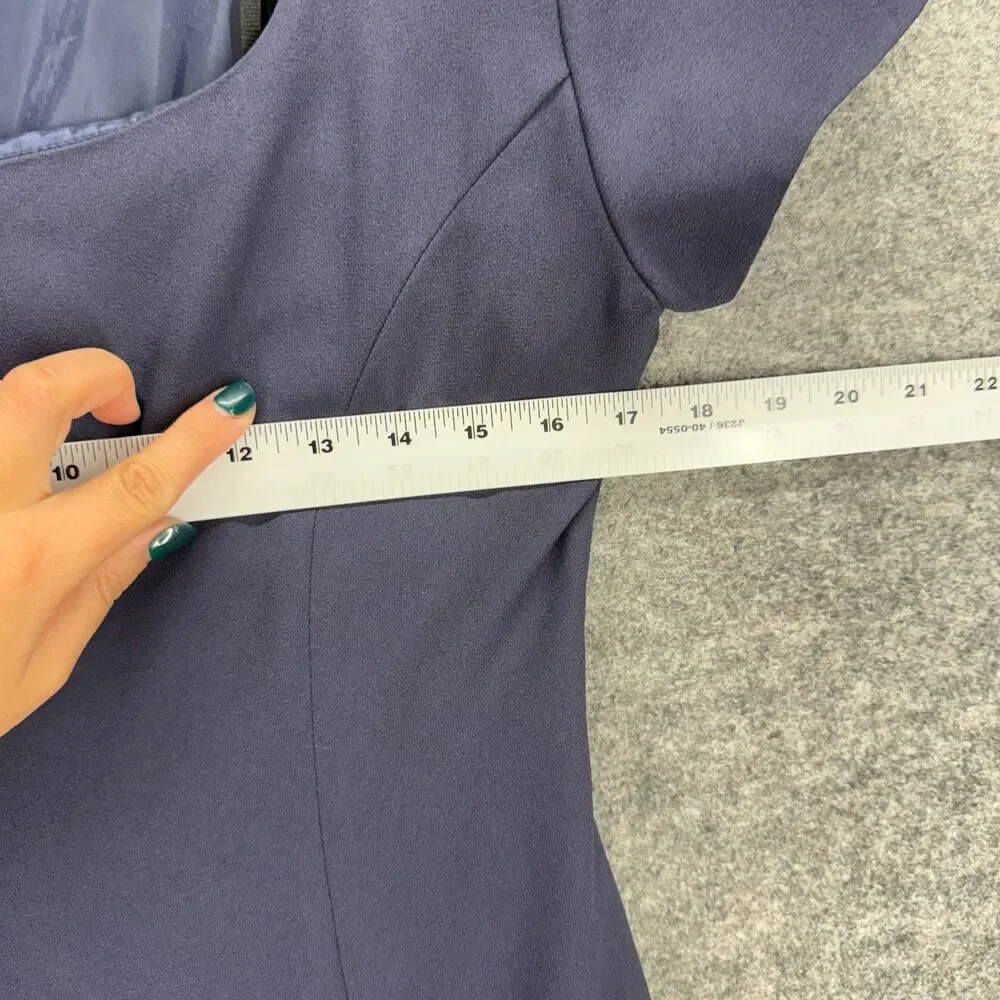 Worthington Dress Women 4P Petite Blue Sheath Midi Zipper Lined Square Neck
